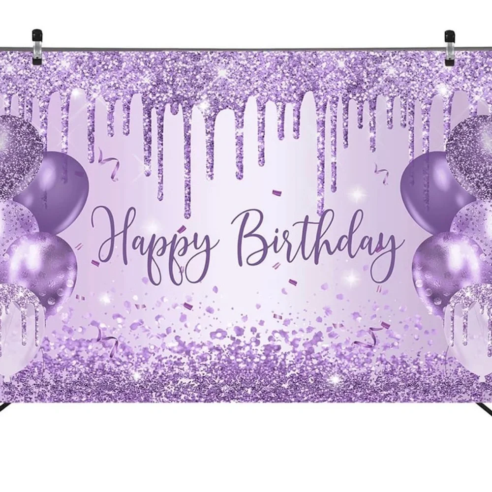 Purple Glitter Birthday Backdrop